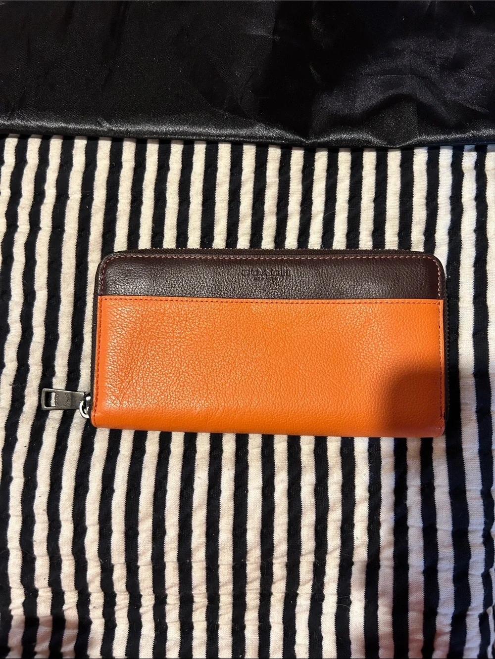 Coach Two-Tone Orange and Brown Zip Wallet
